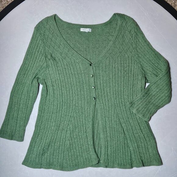 Croft & Barrow Womens Large XL Cardigan Sweater Sage Green 1/4 Button V Neck Rib - Picture 1 of 10